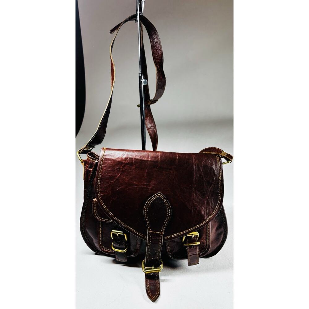 Firu Vintagr Handmade Brown Leather Saddle Messenger Crossbody Bag Boho academia